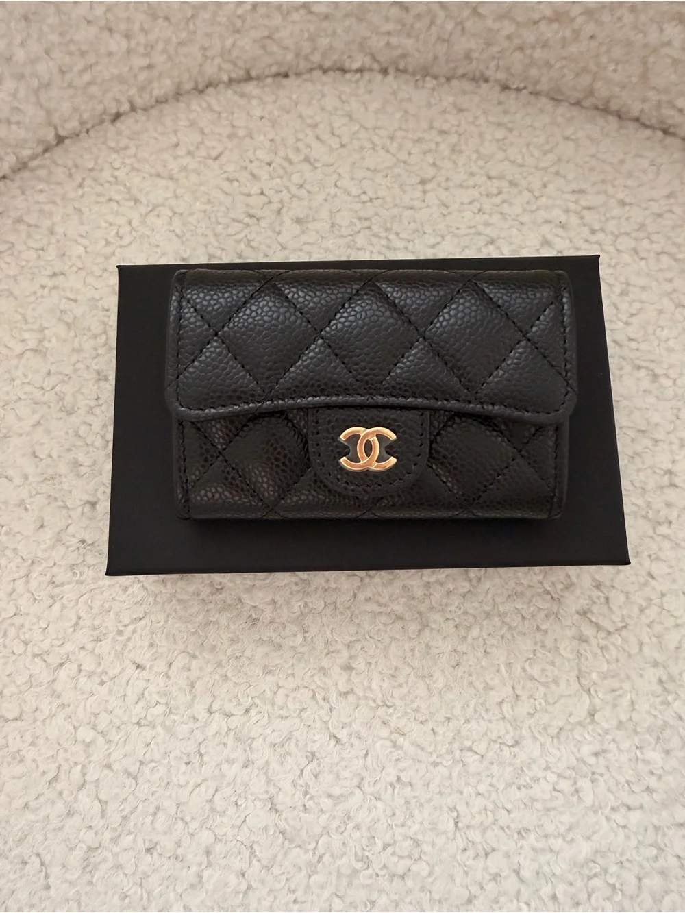 CHANEL Black Quilted Pebbled Leather Card holder Wallet with Gold CC brand new
